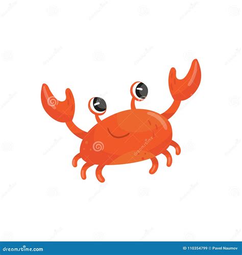 Cartoon Illustration of Red Smiling Crab. Funny Sea Animal with Big Claws. Adorable Marine ...