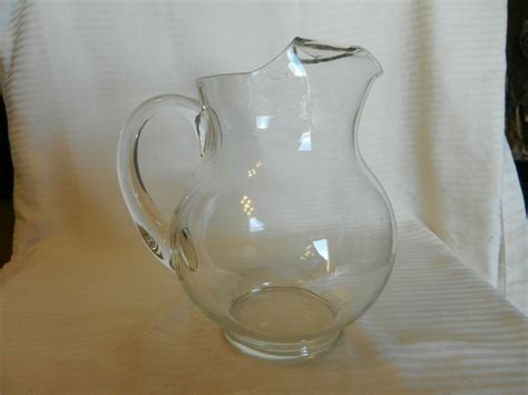 Vintage Clear Glass Water Drink Pitcher with Ice Guard 8.5" Tall - Pitchers