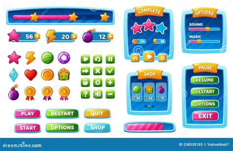 Game Ui Elements, Mobile App Interface Buttons, Icons and Panels. Cartoon Gui Assets, Games Menu ...