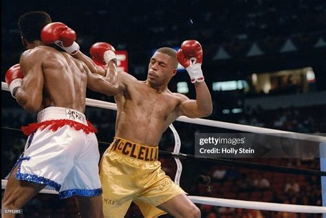 Gerald McClellan and Julian Jackson in action during a bout in Las ...