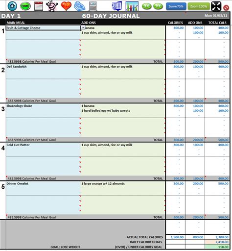 Nutrition Spreadsheet Excel Template