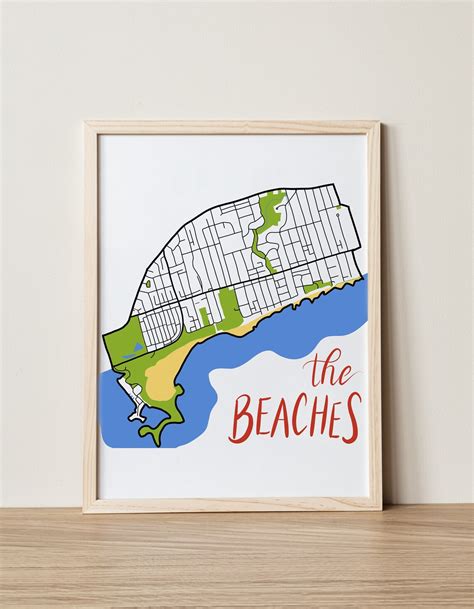 The Beaches Hand Drawn Map Toronto Neighbourhood Digital Art Print ...