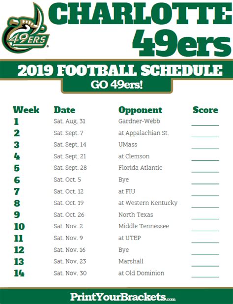 Printable 2019 Charlotte 49ers Football Schedule | Oregon ducks ...