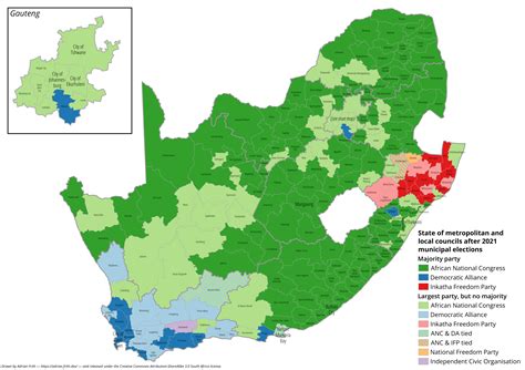 Results by municipality of the 2021 municipal elections in South Africa [2980×2105] [OC] : r/MapPorn