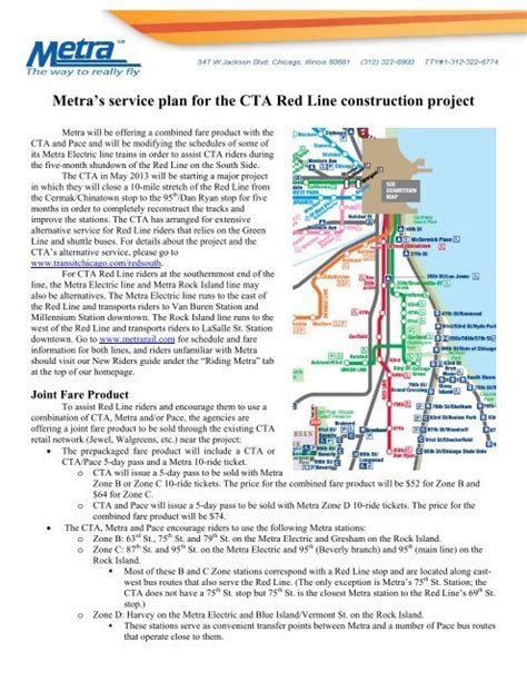 Metra's service plan for the CTA Red Line construction project