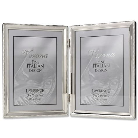 Lawrence Frames Polished Silver Plate 5x7 Hinged Double Picture Frame - Bead Border Design ...