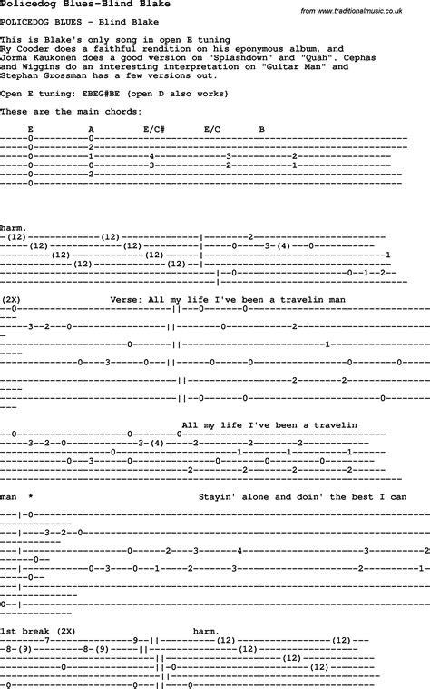 Blues Guitar lesson for Policedog Blues-Blind Blake, with Chords, Tabs ...