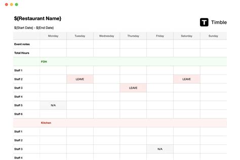 Weekly Staff Roster Template(Excel) Free - Timble