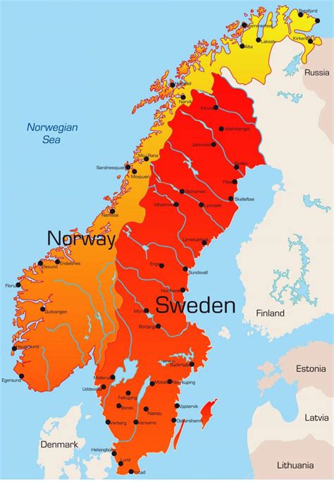 Sweden map cities - Map of Sweden with cities (Northern Europe - Europe)