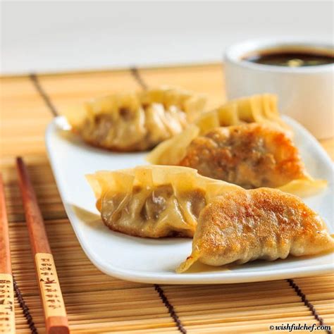 Pan-Fried Pork Dumplings with Mushrooms - Wishful Chef | Pork dumpling ...