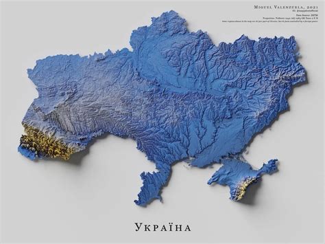 Mapa de relieve de Ucrania, por Miguel Valenzuela (2021) - Mapas Milhaud