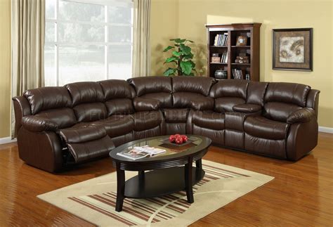8002 Reclining Sectional Sofa in Brown Bonded Leather