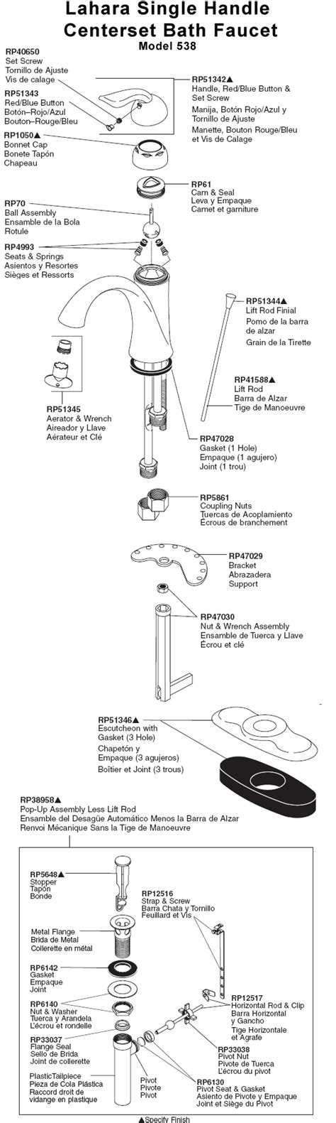 PlumbingWarehouse.com - Delta Bathroom Faucet Parts For Model 538