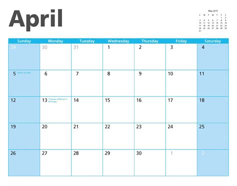 April 2015 Calendar Page Free Stock Photo - Public Domain Pictures