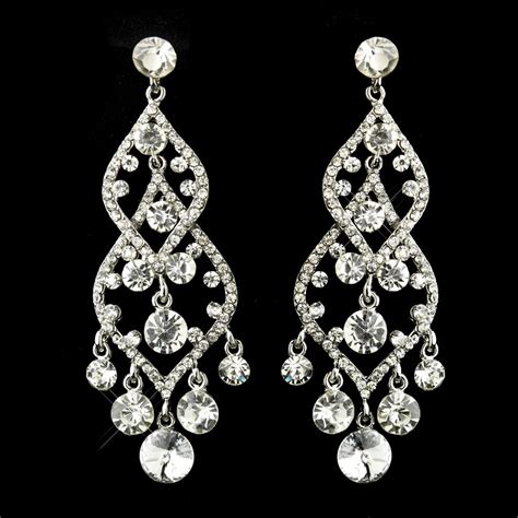 Silver Clear Rhinestone Chandelier Earrings