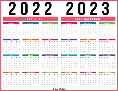 2022 2023 Calendar Free Printables - World of Printables