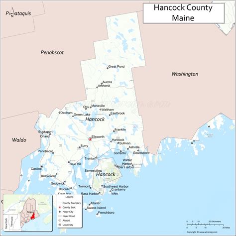 Hancock County Map, Maine - Where is Located, Cities, Population ...