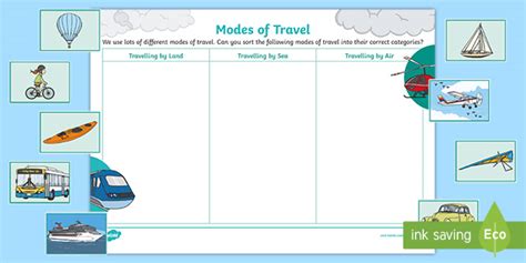 Modes of Transport Sorting Worksheet (teacher made)