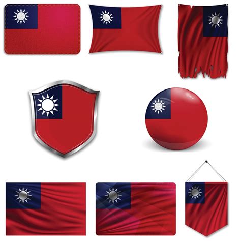 Set of the national flag of Taiwan in different designs on a white ...