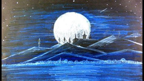 How To Draw The Moon Light Scenery for Kids.. in 2021 | Landscape ...