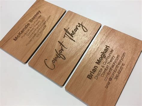 Wood business cards laser engraved on alder, maple or mahagoany for a ...