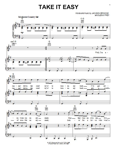 Take It Easy (Piano, Vocal & Guitar (Right-Hand Melody)) - Sheet Music