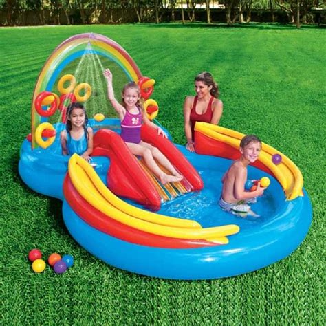 Intex Rainbow Kids Play Centre Inflatable Swimming Paddling Pool with Slide | eBay