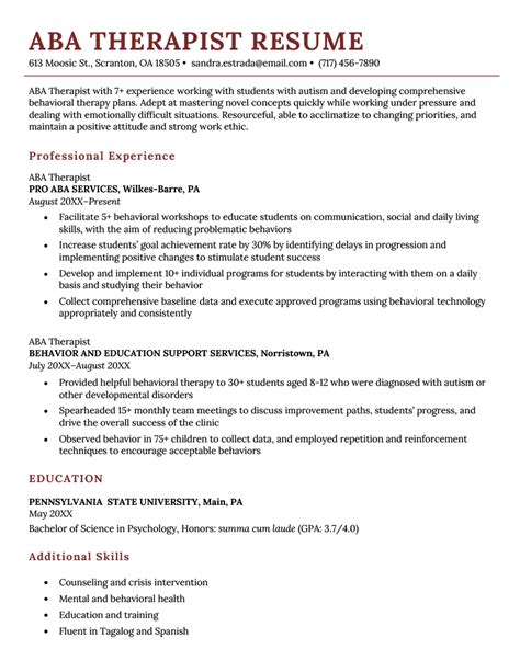 ABA Therapist Resume Sample - Skills & Free Download