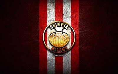 Download wallpapers Olimpia Milano, golden logo, LBA, red metal background, italian basketball ...