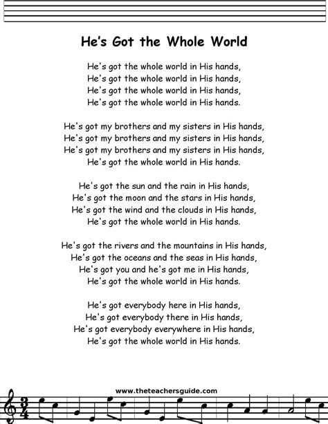 hes got the whole world in his hands lyrics printout | Sunday school songs, School songs ...