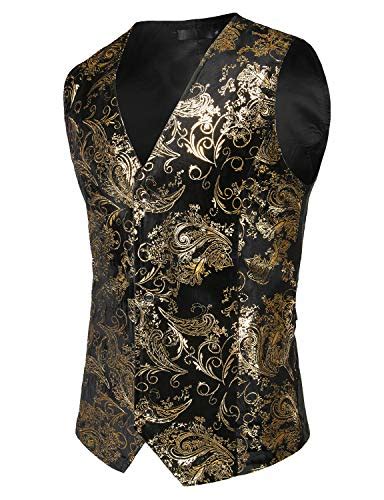 ZEROYAA Mens Hipster Gold Paisley Single Breasted Suit Dress Vest ...