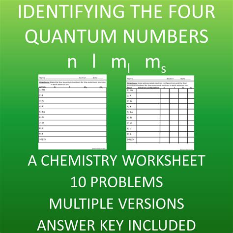 Electrons and the 4 Quantum Numbers: A Chemistry Worksheet | Made By ...