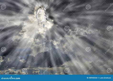 Jesus In Sky Clouds With Rays Of Light Stock Photo - Image: 48940550