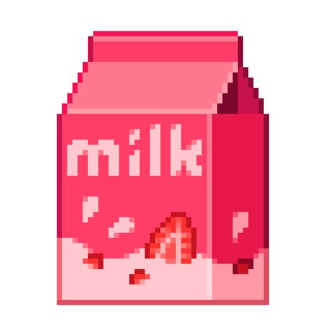 An 8-bit retro styled pixel art illustration of strawberry milk ...