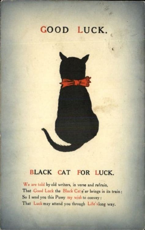 Black Cat Red Bow Good Luck c1910 Postcard | Black cat art, Black cat, Cats