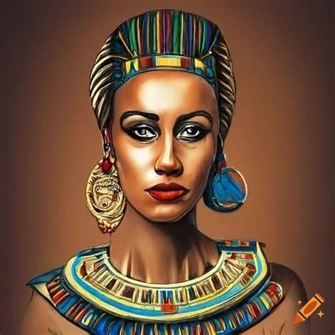 Colorful pencil drawing of egyptian goddess seshat