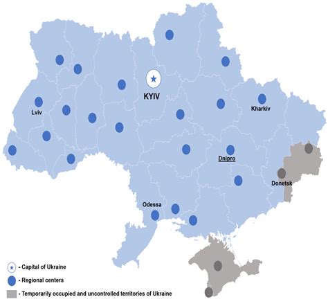 Map of Ukraine showing six major cities, regional centres and location... | Download Scientific ...