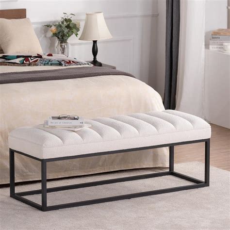 Harper & Bright Designs White 53.54 in. Upholstered Bedroom Bench, Entryway Bench with Metal ...