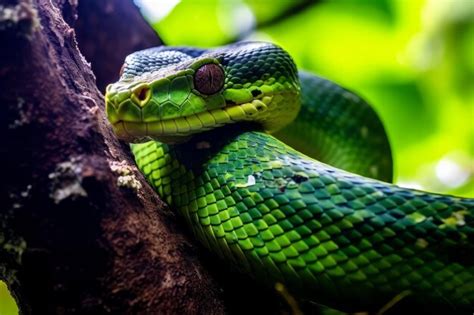 Premium AI Image | green venomous snake on the tree