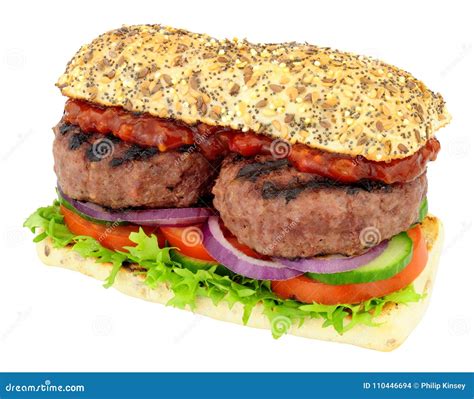 Double Beefburger Sandwich stock photo. Image of grilled - 110446694