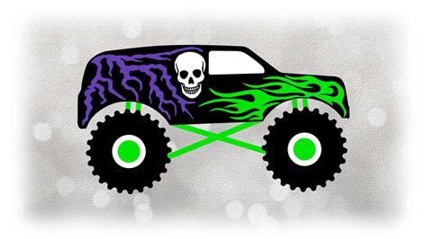 Car/automotive Clipart: Layered Black Monster Truck, White Skull, Green ...