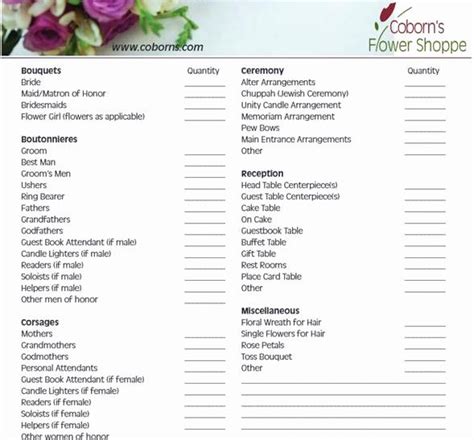 Wedding Flowers order form Template Lovely Wedding Flowers Wedding Flower Sheet | Wedding ...