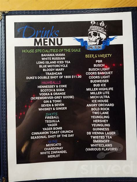 Ma Dukes Bar & Grill menu in Roanoke, Virginia, USA