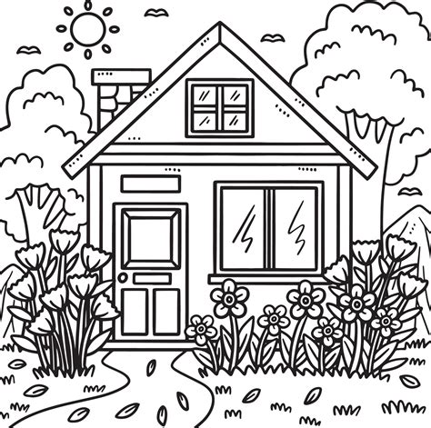 Spring House With Garden Coloring Page for Kids 15529362 Vector Art at Vecteezy