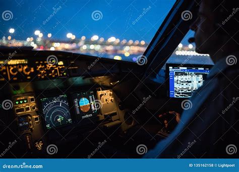 Airplane Flight Cockpit during Takeoff Editorial Stock Photo - Image of ...