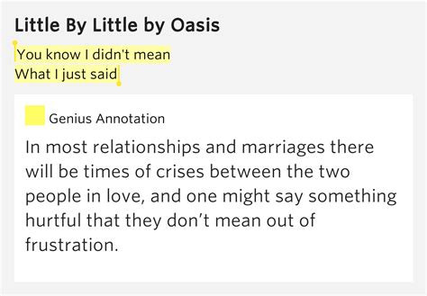 You know I didn't mean / What I just said – Little By Little Lyrics Meaning