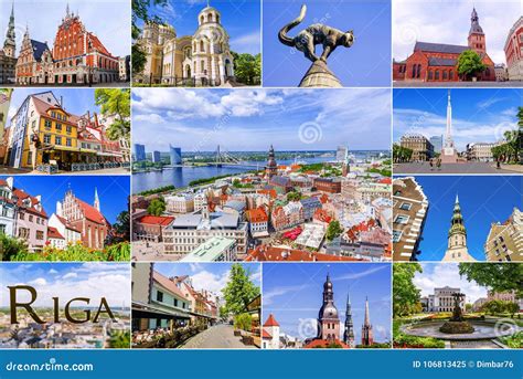 Collage of Tourist Attractions in Riga, Latvia Stock Image - Image of ...