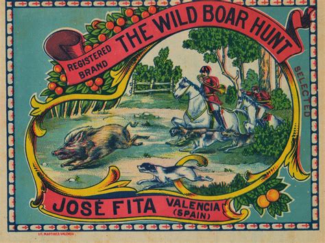 Authentic Vintage Antique Print | Wild Boar Hunt- Spanish Crate Label