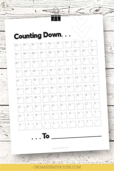 Free 100 To 1 Countdown Calendar Printable (A4 And Letter)