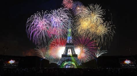 Eiffel Tower At Night With Fireworks Wallpaper